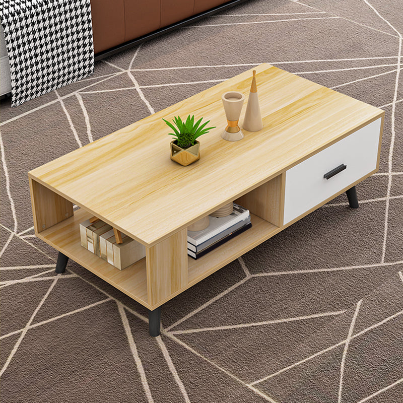 1-included 4 Legs Coffee Table Modern Wood Cocktail Table with Drawer