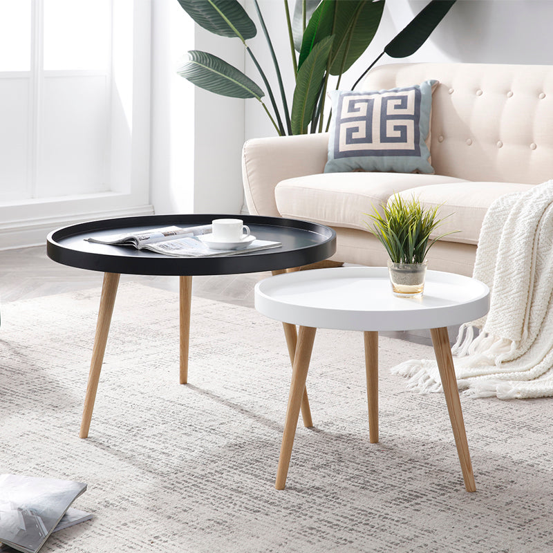Modern Round Wooden Cocktail Table 3 Legs Tray Top Coffee Table