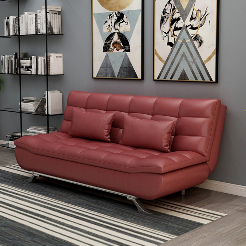 34.64" H Contemporary Faux Leather Biscuit Back Armless Convertible Sleeper Sofa