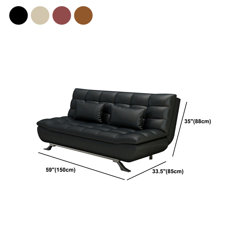 34.64" H Contemporary Faux Leather Biscuit Back Armless Convertible Sleeper Sofa