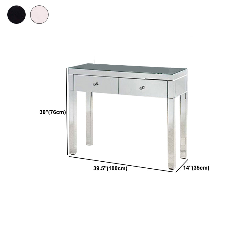 Glass Vanity Set with Tri-Fold 13.77" Wide Make-up Vanity with 2 Storage Drawers