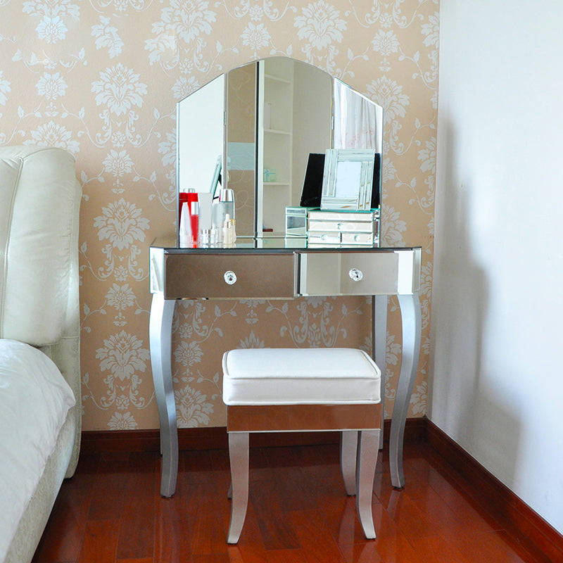 15.74" Wide Vanity Set with Tri-Fold Glass Make-up Vanity with Drawers