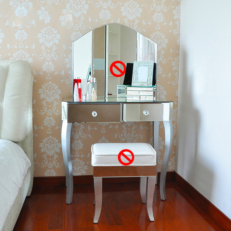15.74" Wide Vanity Set with Tri-Fold Glass Make-up Vanity with Drawers