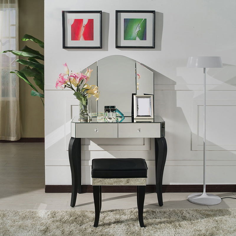 15.74" Wide Vanity Set with Tri-Fold Glass Make-up Vanity with Drawers