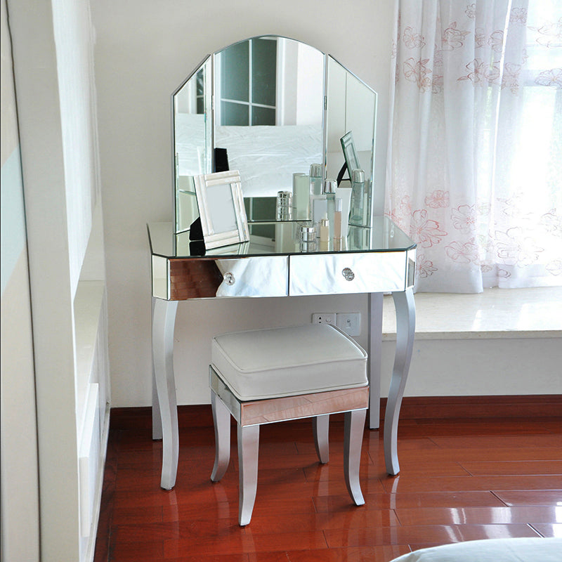 15.74" Wide Vanity Set with Tri-Fold Glass Make-up Vanity with Drawers