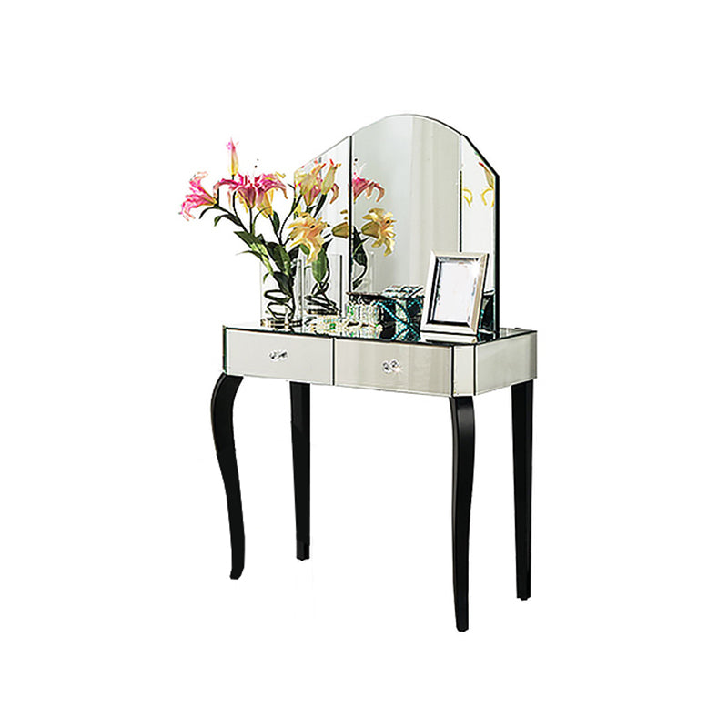 15.74" Wide Vanity Set with Tri-Fold Glass Make-up Vanity with Drawers