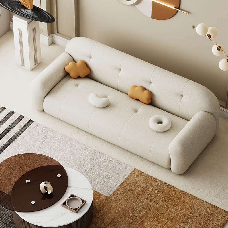 27.5" H Contemporary White/ Orange Faux Leather Tufted Square Arm Sofa