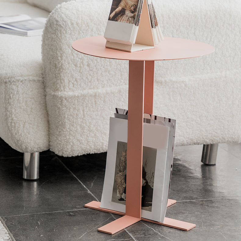 19.7" Tall Pedestal End Table Mid-Century Metal Round Side End Table