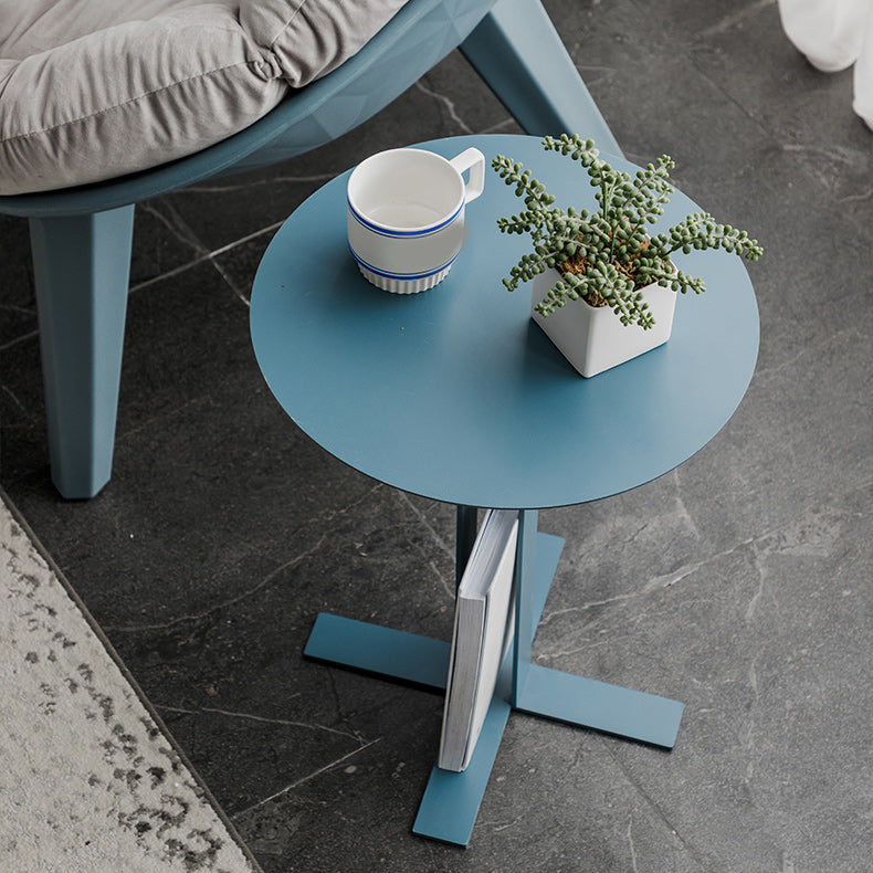 19.7" Tall Pedestal End Table Mid-Century Metal Round Side End Table