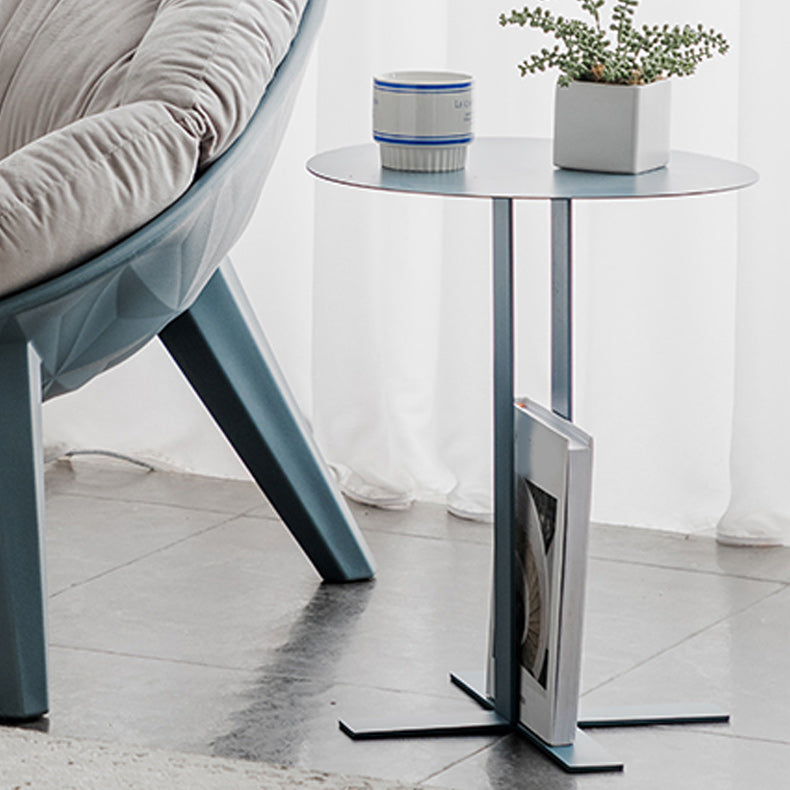 19.7" Tall Pedestal End Table Mid-Century Metal Round Side End Table