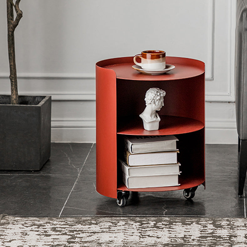 Mid-Century Round Side End Table Metal End Slide Table with Shelf