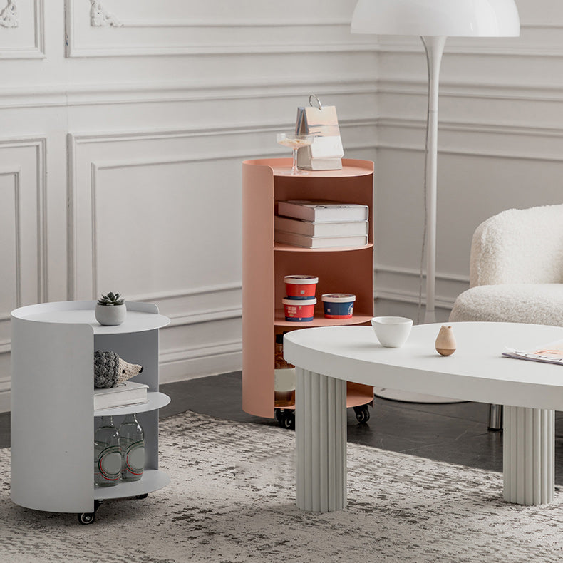 Mid-Century Round Side End Table Metal End Slide Table with Shelf