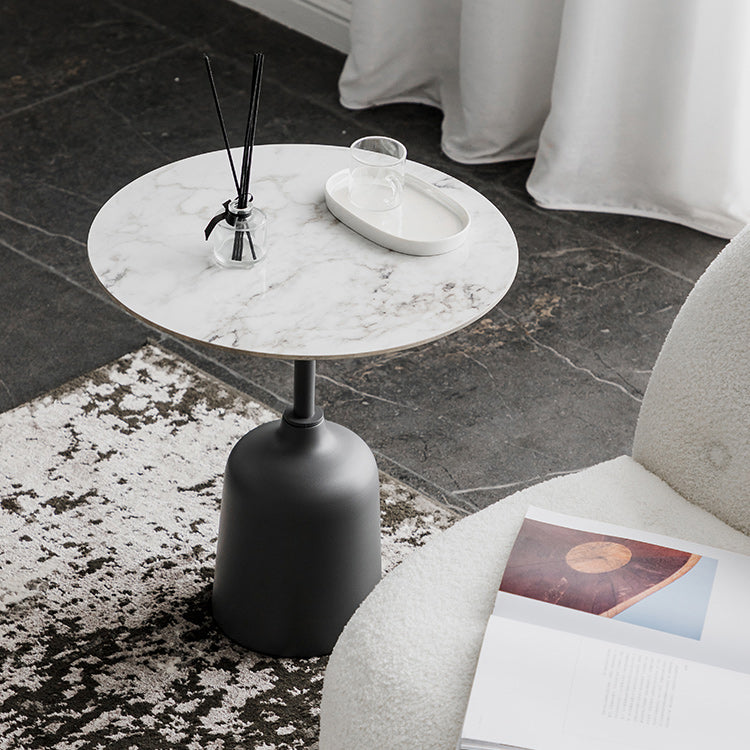 Modernistic Pedestal End Table Slate/Wood Top Round Corner Table