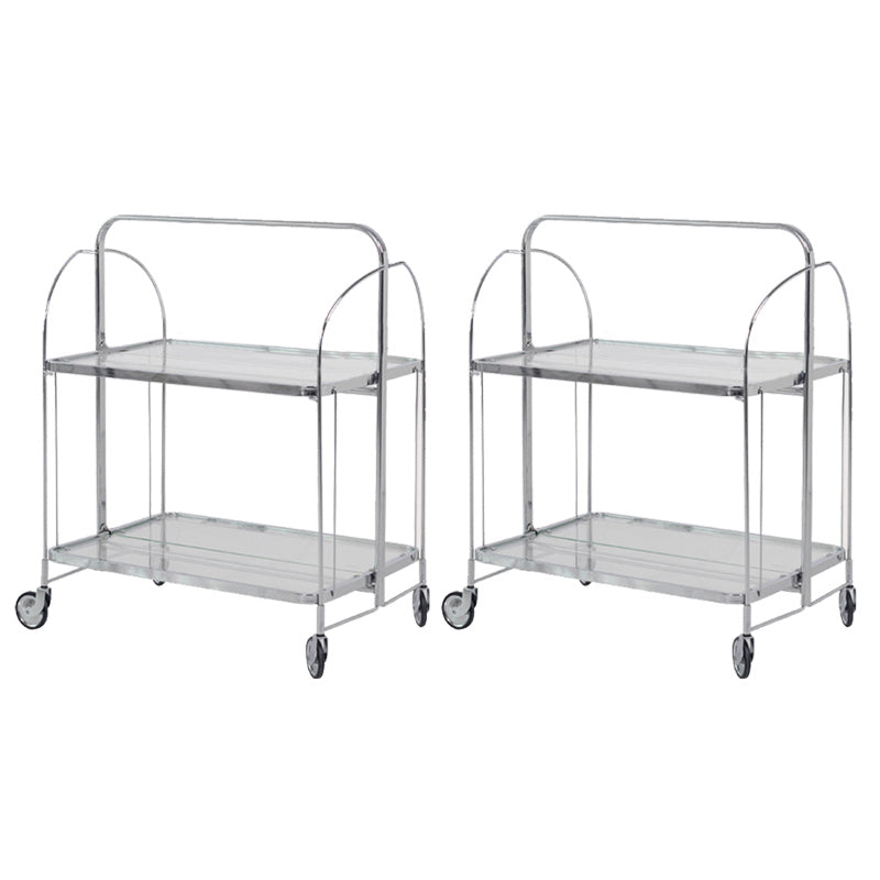 Contemporary Glass Top Corner Table with Shelf, Rectangular Side Table