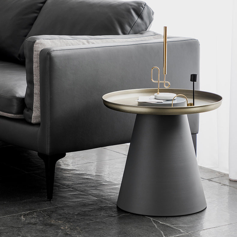 Mid-Century Pedestal End Table Round Metal Side Table for Living Room
