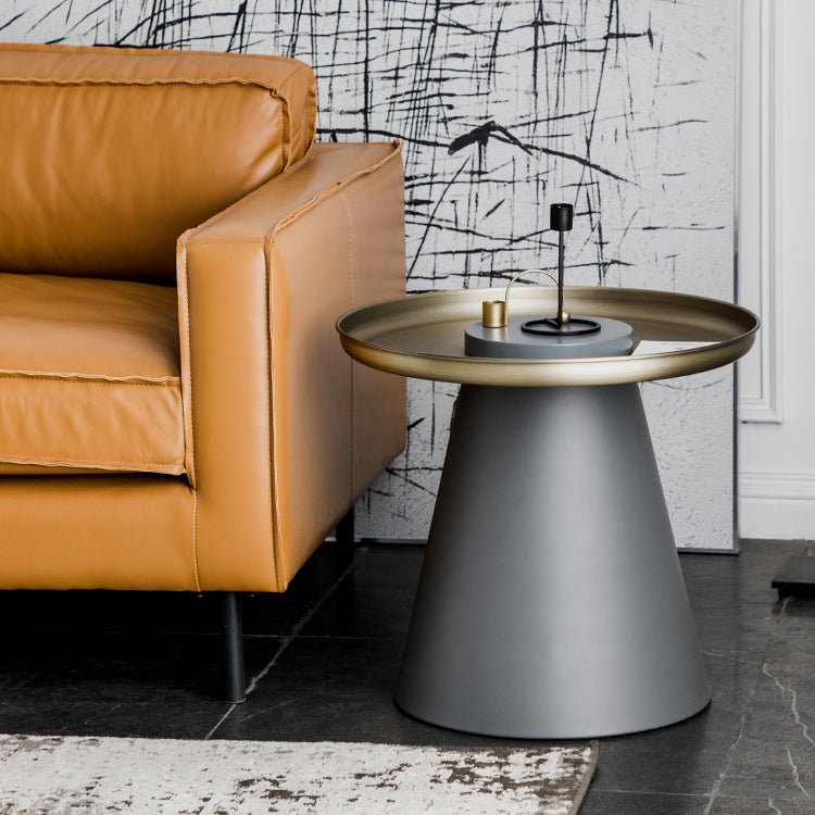 Mid-Century Pedestal End Table Round Metal Side Table for Living Room