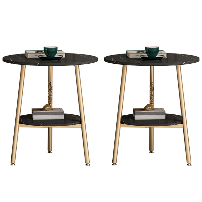 Modern Slate Top Round Double Tier End Table 3 Legs End Table