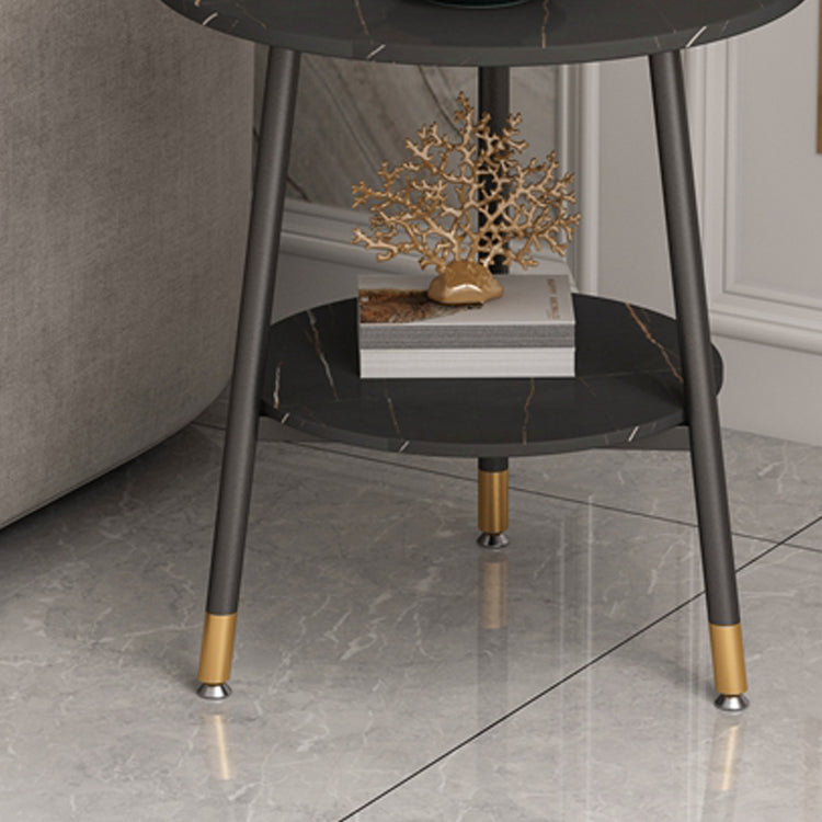 Modern Slate Top Round Double Tier End Table 3 Legs End Table