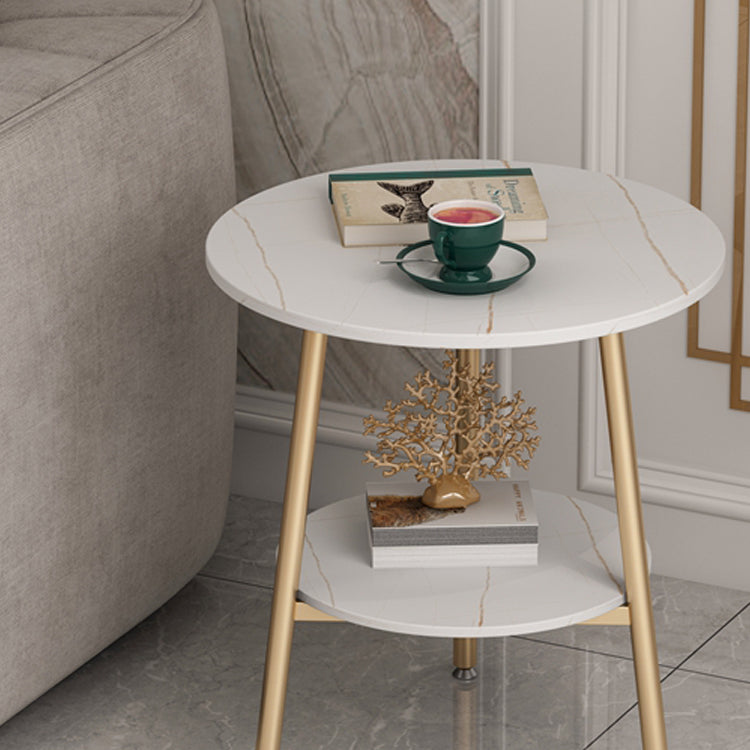 Modern Slate Top Round Double Tier End Table 3 Legs End Table