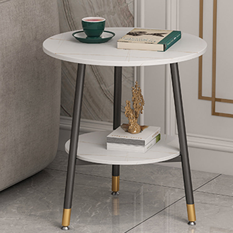 Modern Slate Top Round Double Tier End Table 3 Legs End Table
