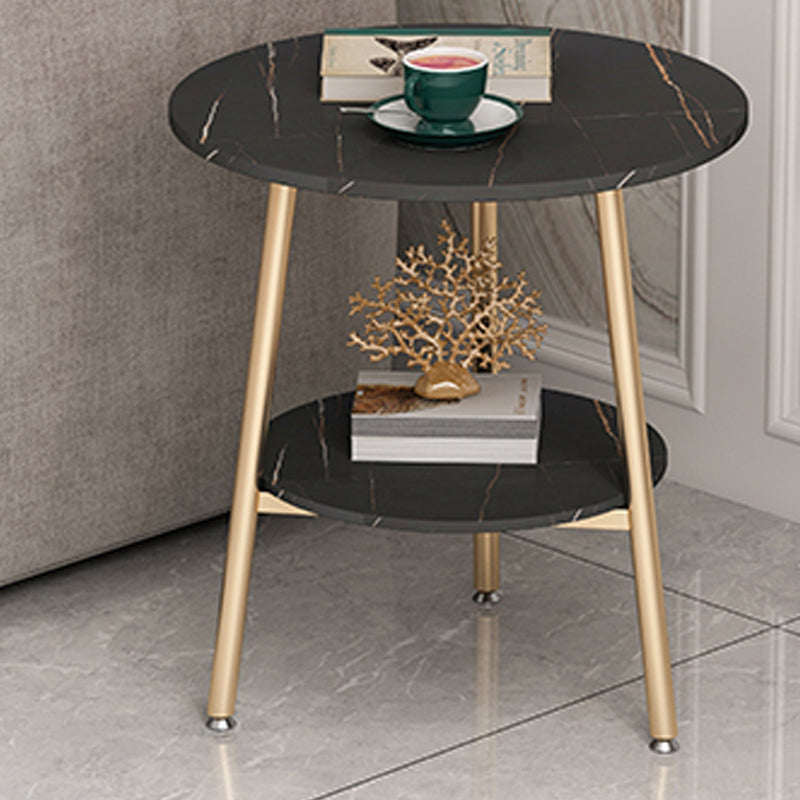 Modern Slate Top Round Double Tier End Table 3 Legs End Table