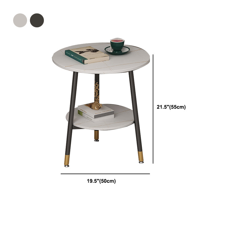 Modern Slate Top Round Double Tier End Table 3 Legs End Table