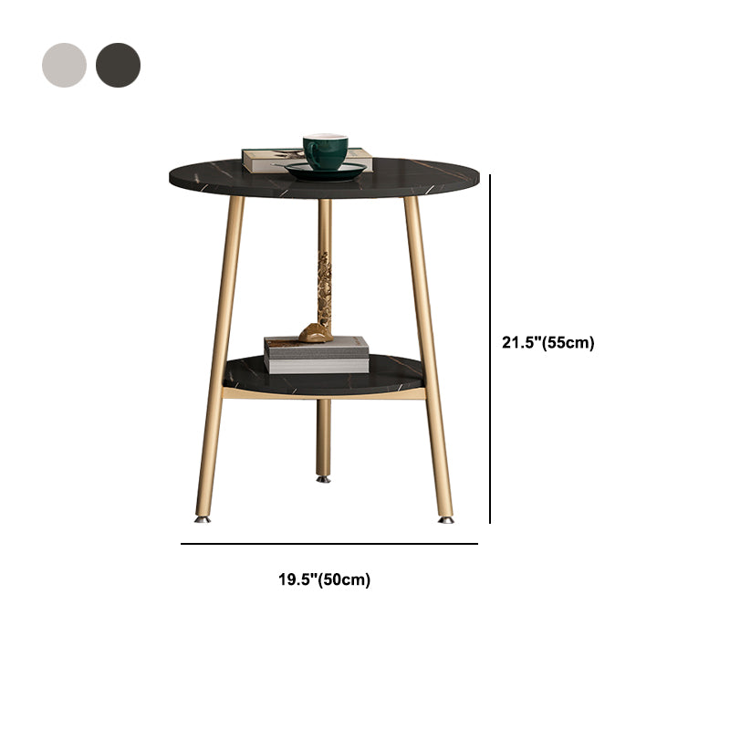 Modern Slate Top Round Double Tier End Table 3 Legs End Table