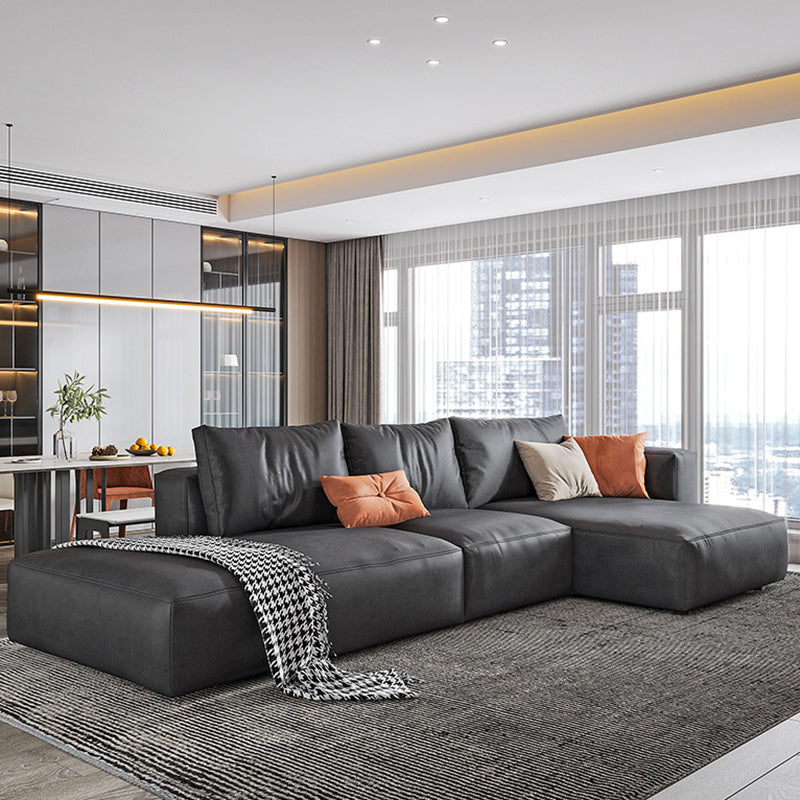 Nordic Pillows Living Room Faux Leather Stationary Square Arm Sofa Chaise