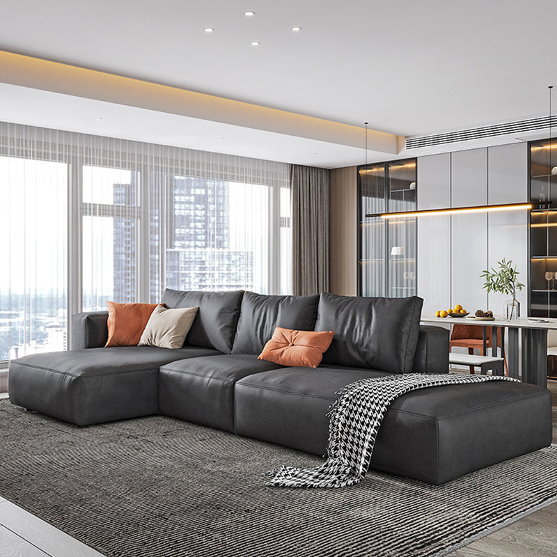 Nordic Pillows Living Room Faux Leather Stationary Square Arm Sofa Chaise