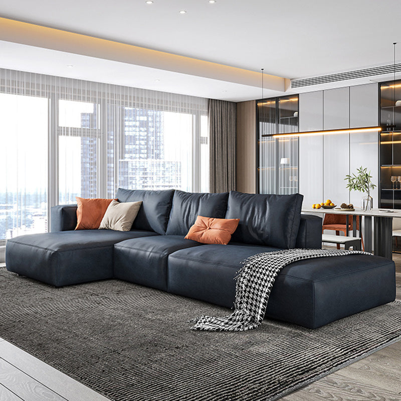 Nordic Pillows Living Room Faux Leather Stationary Square Arm Sofa Chaise