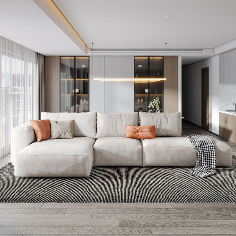 Nordic Pillows Living Room Faux Leather Stationary Square Arm Sofa Chaise