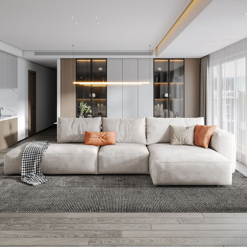 Nordic Pillows Living Room Faux Leather Stationary Square Arm Sofa Chaise