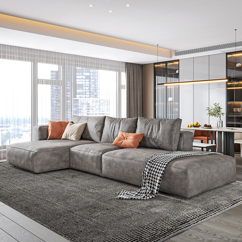 Nordic Pillows Living Room Faux Leather Stationary Square Arm Sofa Chaise