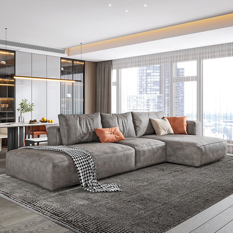 Nordic Pillows Living Room Faux Leather Stationary Square Arm Sofa Chaise