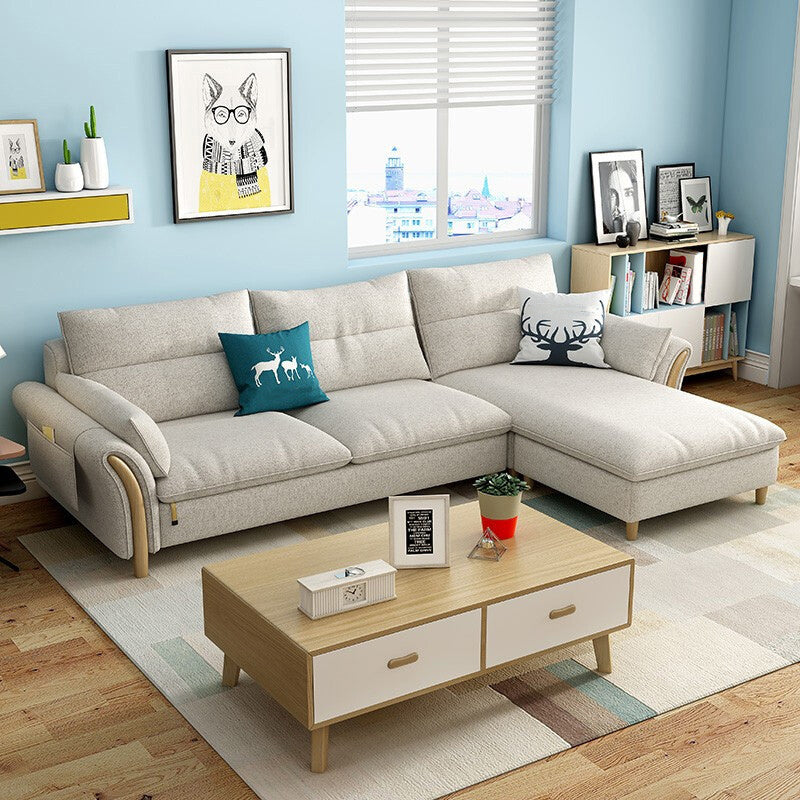 Nrdic Fabric Stationary Living Room Flared Arm Cushions Sofa Chaise