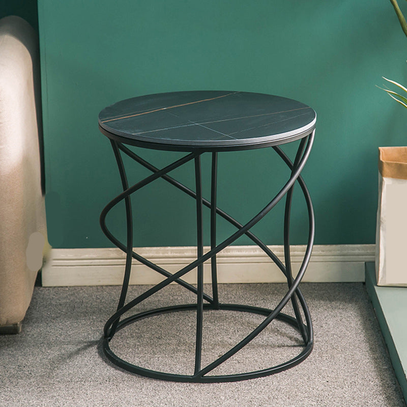 Modern Frame Slate End Table Round Minimalist Side End Table