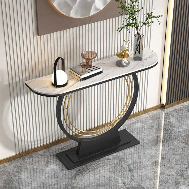 11" Wide Contemporary Console Table Stone Half Moon End Table