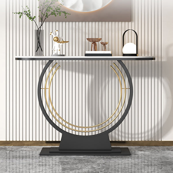 11" Wide Contemporary Console Table Stone Half Moon End Table