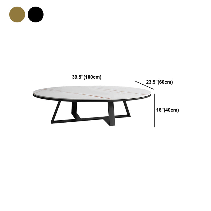 Frame Base Coffee Table Glam Elliptical Stone Top Cocktail Table