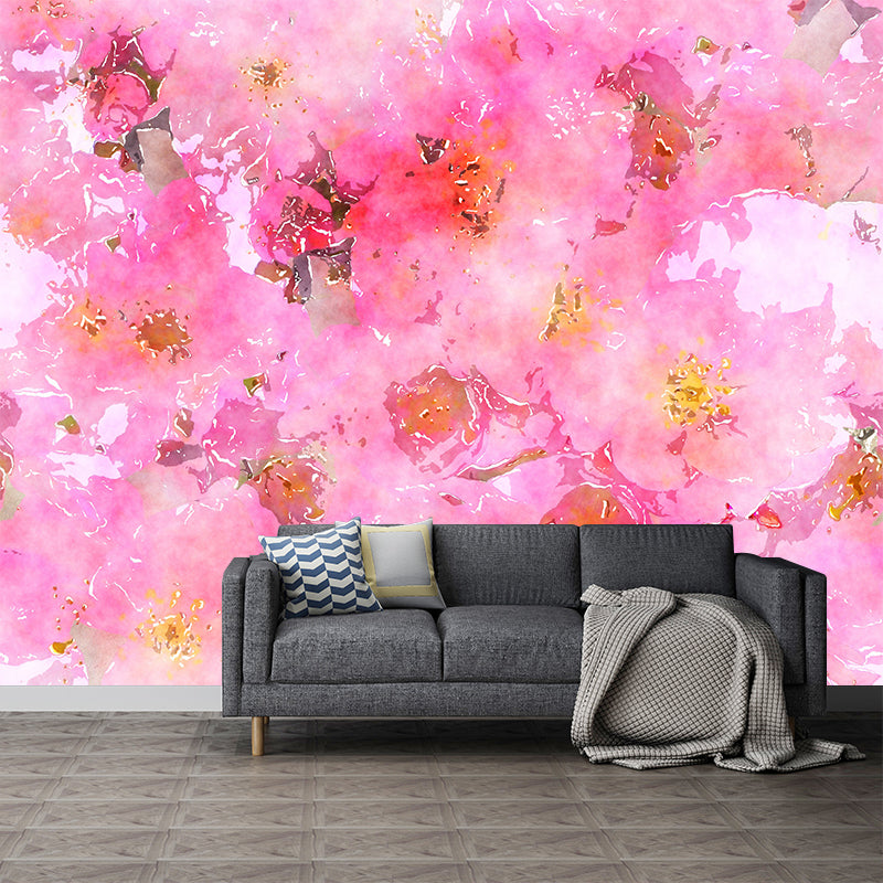 Illustration Stain Resistant Mural Wallpaper Hand Painted Flowers Living Room Wall Mural