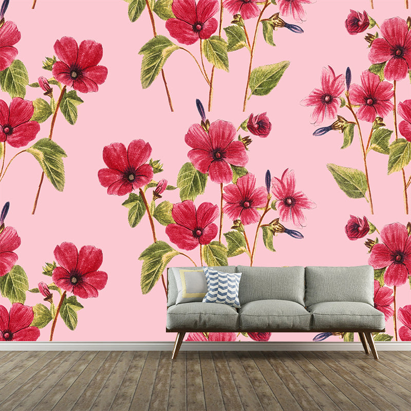 Illustration Stain Resistant Mural Wallpaper Hand Painted Flowers Living Room Wall Mural
