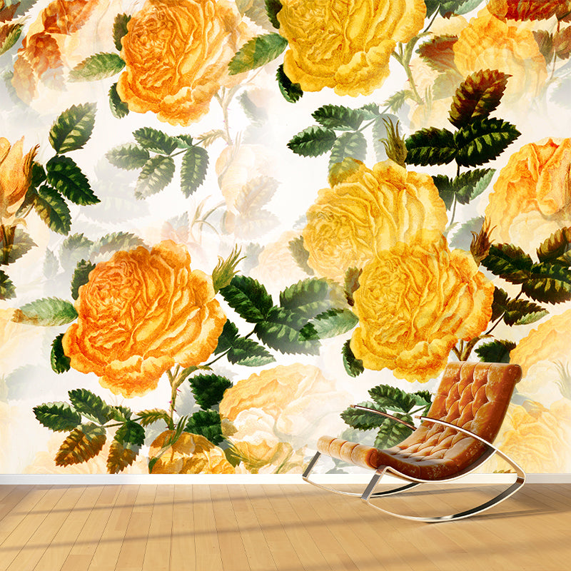 Illustration Stain Resistant Mural Wallpaper Hand Painted Flowers Living Room Wall Mural
