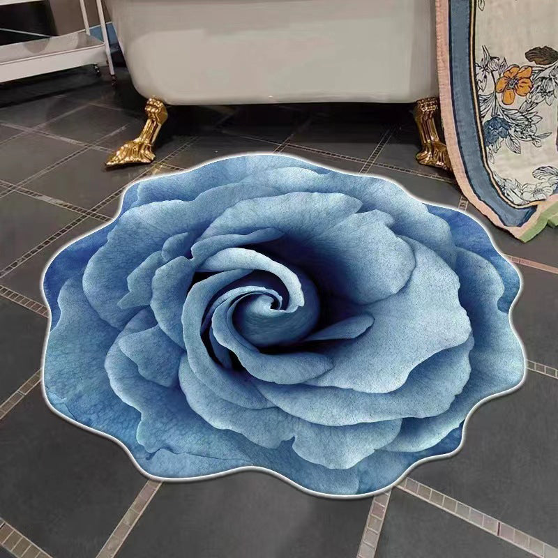 Irregular Shape Colorful Flowers Rug Stain Resistant Loom Rug for Bedroom