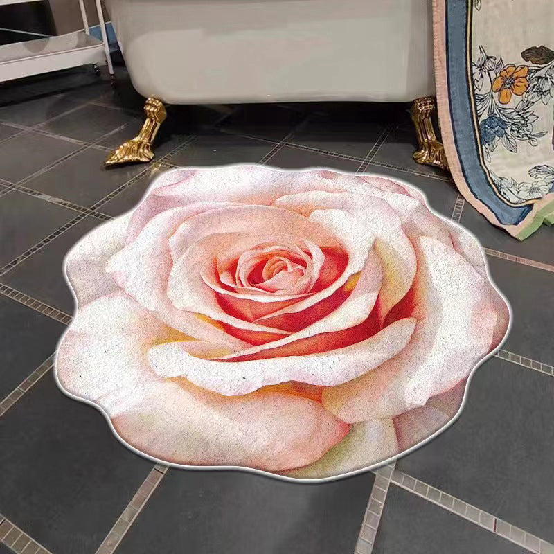 Irregular Shape Colorful Flowers Rug Stain Resistant Loom Rug for Bedroom