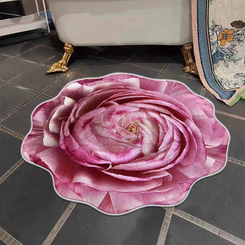 Irregular Shape Colorful Flowers Rug Stain Resistant Loom Rug for Bedroom
