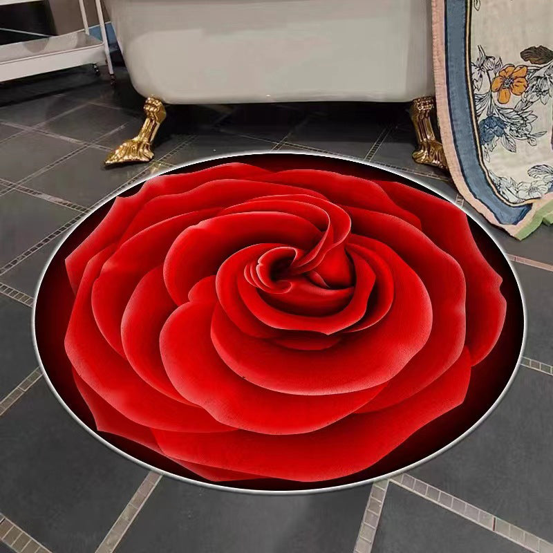 Irregular Shape Colorful Flowers Rug Stain Resistant Loom Rug for Bedroom