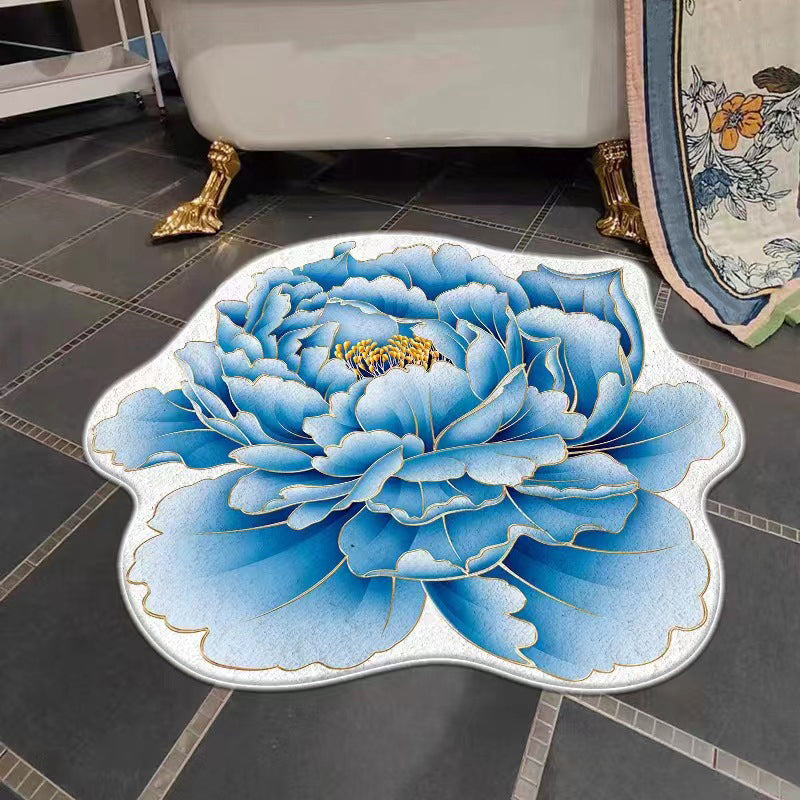 Irregular Shape Colorful Flowers Rug Stain Resistant Loom Rug for Bedroom