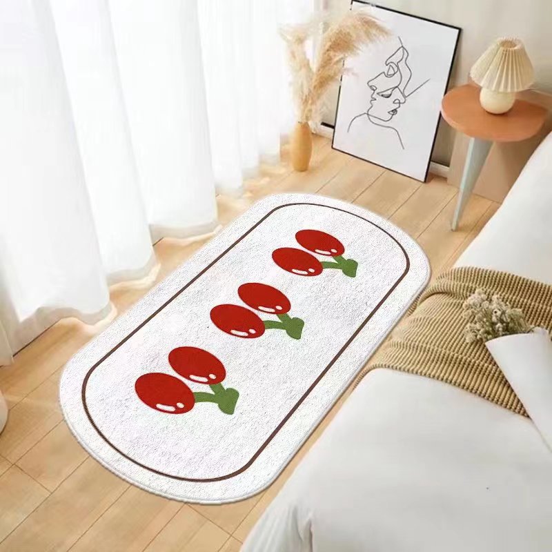 Cartoon Flowers Rug Ellipse Shape Stain Resistant Rug for Home Decor