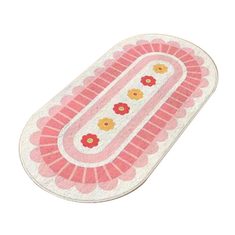 Cartoon Flowers Rug Ellipse Shape Stain Resistant Rug for Home Decor