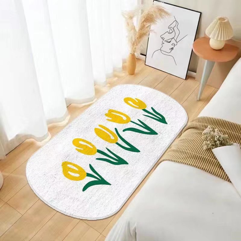 Cartoon Flowers Rug Ellipse Shape Stain Resistant Rug for Home Decor